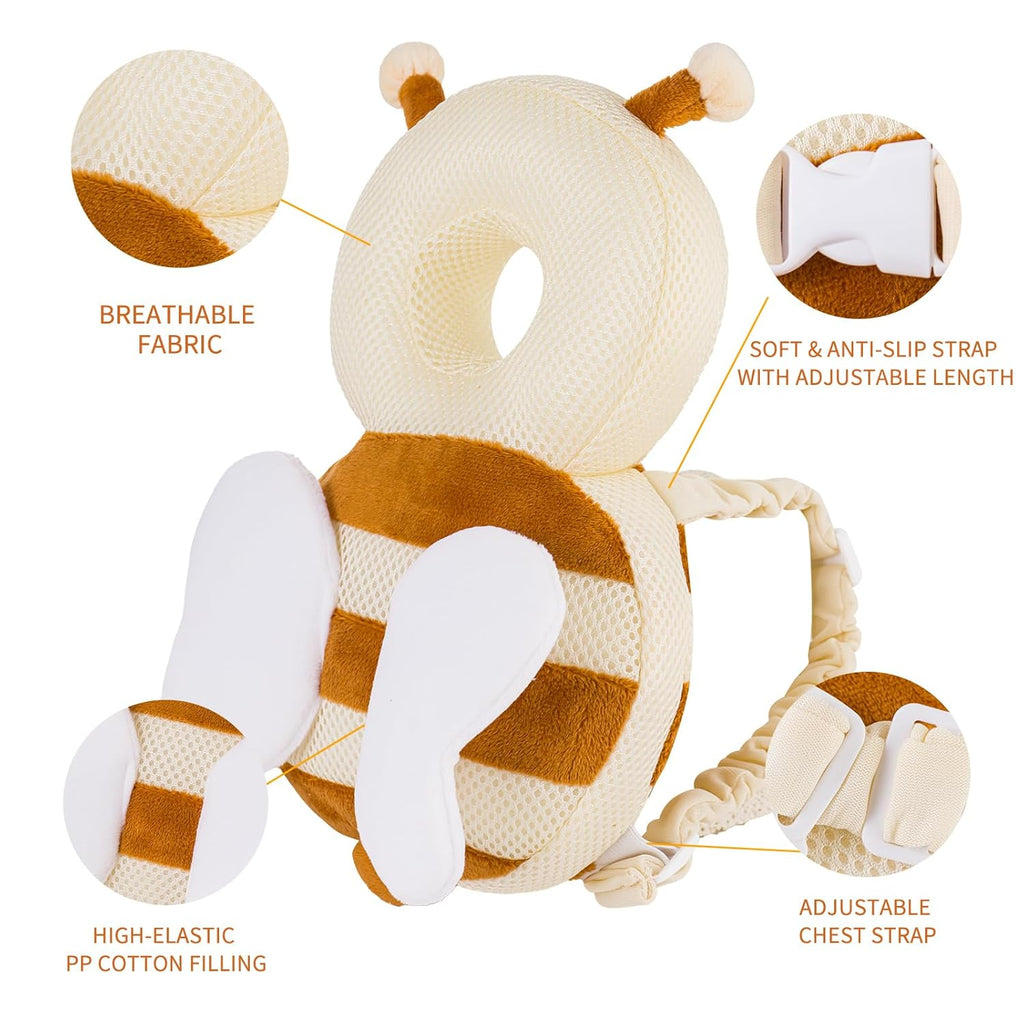 Baby Head Protector Backpack,Toddler Head Protector Padded Backpack Elasticated Carrier Wear,Breathable Polyester Mesh, Lightweight, Suitable for Summer(Bee)