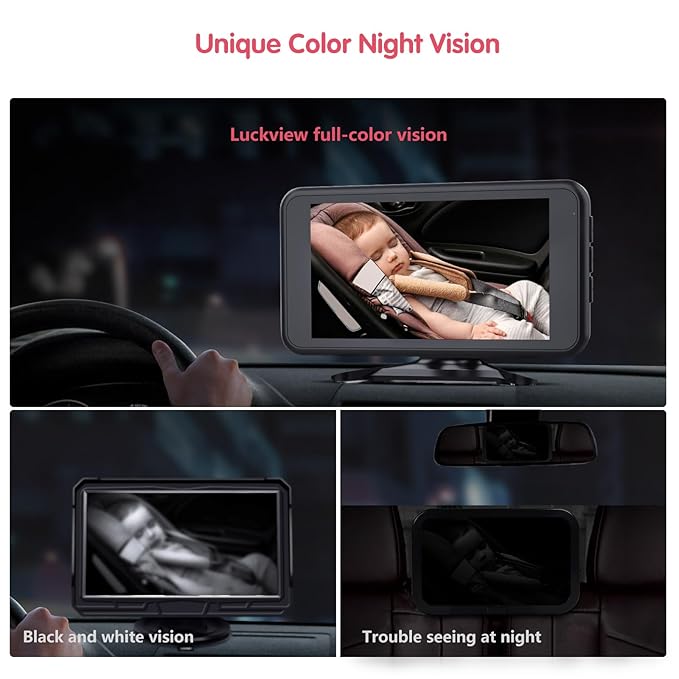 BM2 Car Camera for Baby, 5.2" 1080P Screen with 3X Zoom, Clear Rear-Facing View, 360° Rotating Lens, Easy Installation – Safety for Infants and Pets-BubblyBeeBaby