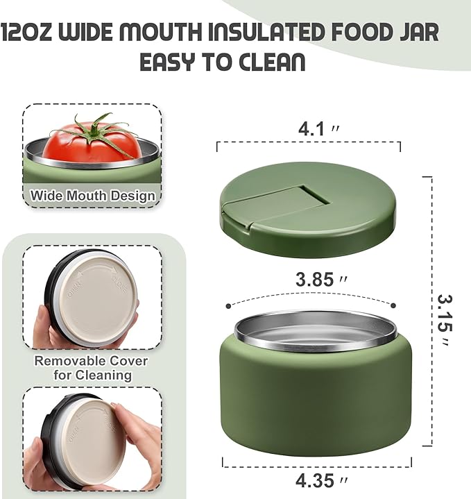 13.5oz Soup Thermo for Hot Food Kids with Buckle Lid Insulated Vacuum Food Jar Wide Mouth Leakproof Stainless Steel Lunch Container (Green)-BubblyBeeBaby