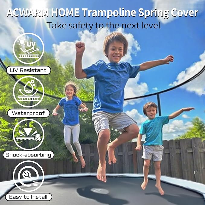 16FT/15FT/14FT/12FT/10FT Trampoline Safety Pad Replacement, Round Trampoline Spring Protection Cover, Fits 16FT/15FT/14FT/12FT/10FT Frames, Water-Resistant Trampoline Accessories-BubblyBeeBaby