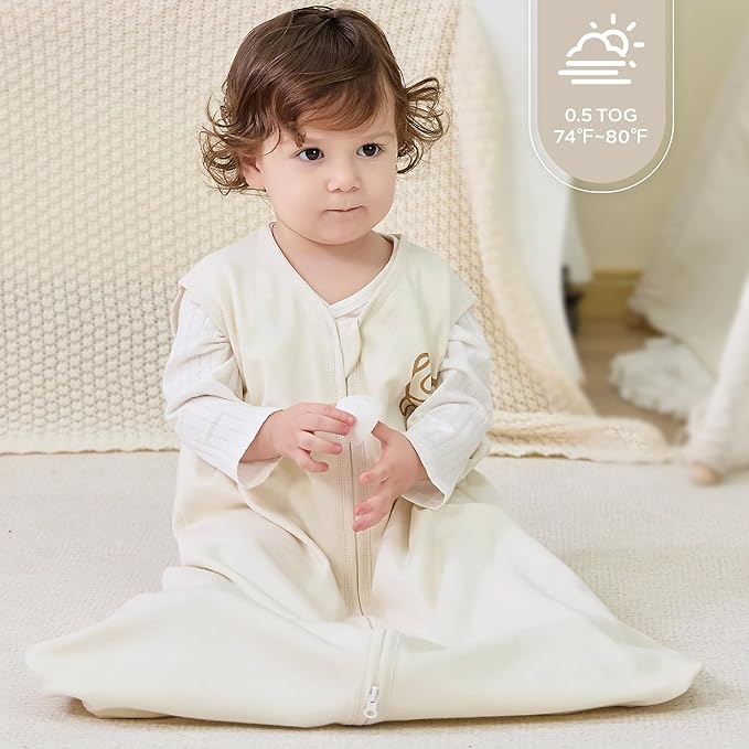 JELLYMONI Baby Sleep Sack 0-6 Months Wearable Blanket for Baby, 100% Cotton 2 Pack Infant Toddler Sleeping Sack Lightweight Soft 2-Way Zipper Sleepsack-BubblyBeeBaby