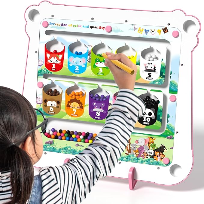 2-IN-1 Large Magnetic Drawing Board for Toddlers Kids, Magnetic Color and Number Maze, Magnetic Dot Art Board for Kids, Montessori Education Travel Toys for Boys Girls Age 3 4 5 6 7 8 Years Old-BubblyBeeBaby