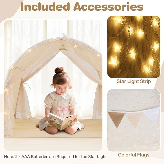INFANS Kids Bed Tent with Glow in The Dark, Portable Children Playhouse Privacy Space Twin with Mat Star Light Double Net Curtain, Indoor Outdoor Princess Tents Castle for Boys Girls-BubblyBeeBaby
