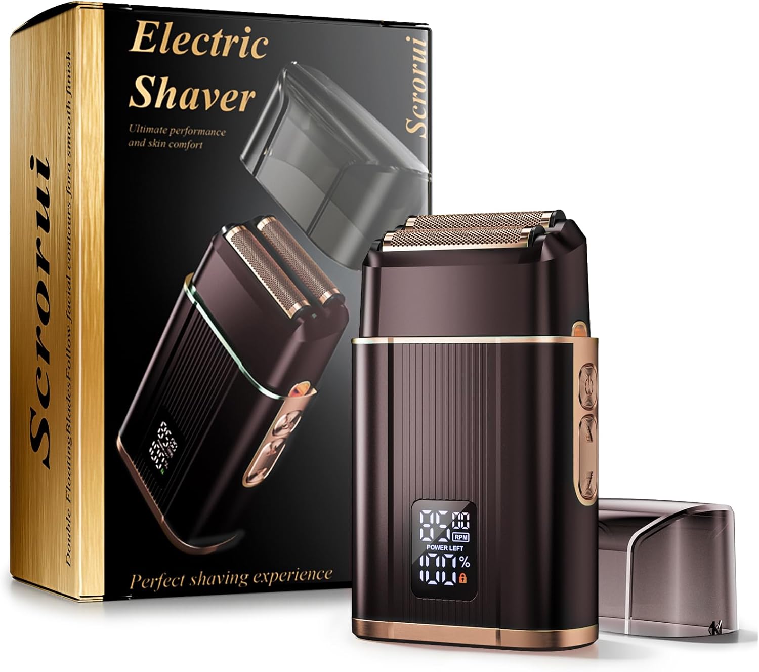 Foil Shavers for Men, High Speed Double Floating Blades Electric Razor, IPX6 Waterproof Dry/Wet, 2 Adjustable Speed Electric Shaver with LED Display, USB-C Dark Black & Gold