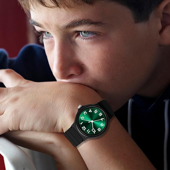 Kids Analog Watch Boys Girls, 30M Waterproof, Sports Watch for Boys, Easy to Read Children's Thin Dial Wrist Watches with Soft Band, for Ages 5-15 Kids Great Birthday Gifts Christmas Day-BubblyBeeBaby