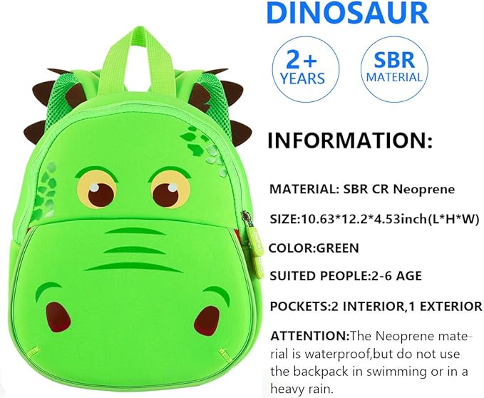 JiePai Dinosaur Toddler Backpack Hippo Kids Backpack Waterproof Cartoon Preschool-BubblyBeeBaby
