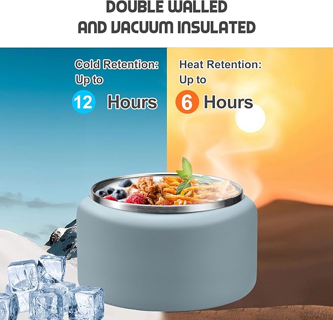 13.5oz Soup Thermo for Hot Food Kids with Buckle Lid Insulated Vacuum Food Jar Wide Mouth Leakproof Stainless Steel Lunch Container (Blue)-BubblyBeeBaby