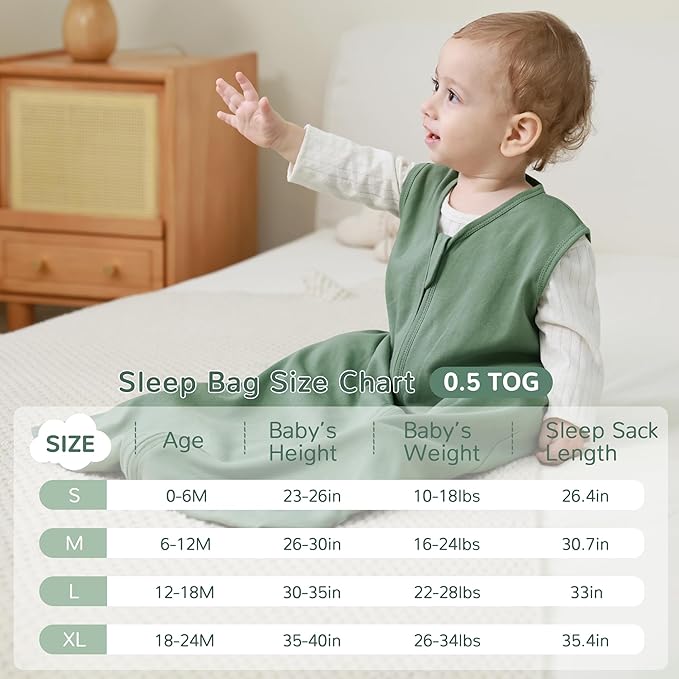 JELLYMONI Baby Sleep Sack 12-18 Months 100% Cotton Wearable Blanket, 0.5 TOG Soft Lightweight Toddler Sleeping Sack 3 Pack 2-Way Zipper Newborn Sleep Sacks-BubblyBeeBaby