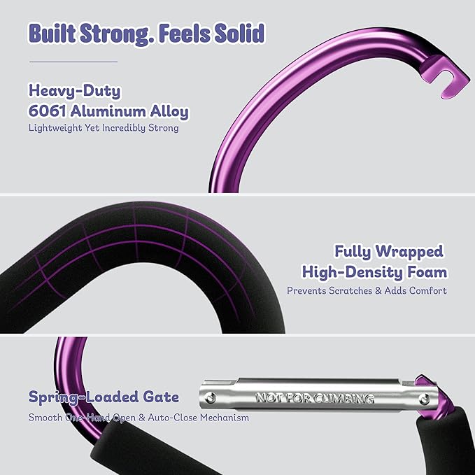 sprookber 6.7 Inch Large Stroller Hooks for Diaper Bags & Purses, Heavy Duty Mommy Hooks for Shopping, Grocery, Backpack – Baby Stroller Accessories, Set of 2 (Pink)-BubblyBeeBaby