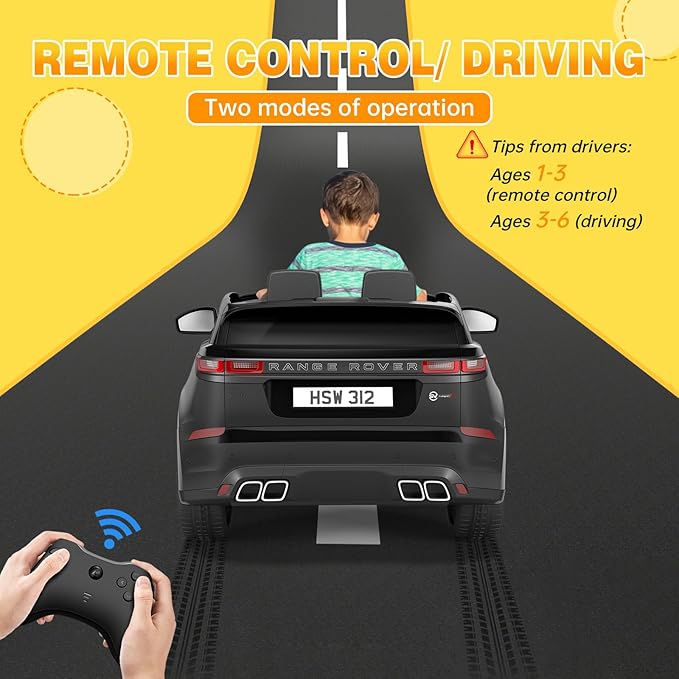 Hetoy Kids Ride On Car with Remote, Licensed Land Rover Kids Electric Car, Ride On Toys for Kids 3-8 with Mp3 Player, Rocking, Pull Rod, Black-BubblyBeeBaby