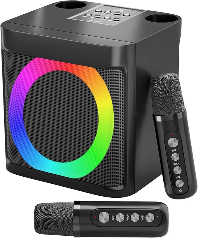 Karaoke Machine for Kids Adults - Portable Bluetooth Speaker with 2 Wireless Microphones, Singing Machine for Home Party, Birthday Gifts for Girls Boys Ages 4, 5, 6, 7, 8, 9, 10, 11, 12+ Years Old-BubblyBeeBaby