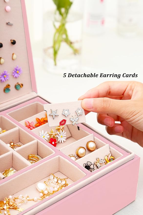 Jewelry Box for Earrings for Girls Jewelry Organizer Box Earring Holder Organizer for Girls Earring Box Jewelry Box Stud Earring Organizer for Girls Earring Jewelry Boxes for Women Pink Bling-BubblyBeeBaby