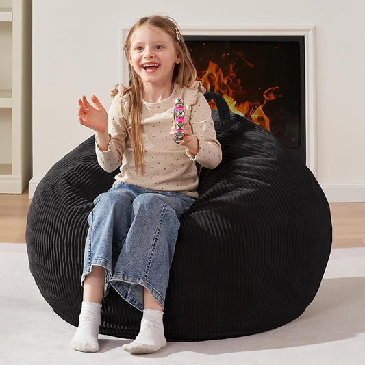 Homguava 2FT Bean Bag Chair,Teardrop Bean Bags Small Beanbag Chair with Memory Foam Filled and Ultra Soft Corduroy Cover for Living Room, Bedroom (Small,Black)-BubblyBeeBaby