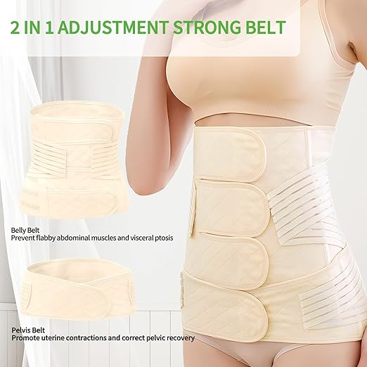 2 in 1 Postpartum Belly Band Wrap Beige, C-Section Support Belt X-Large, Post Partum Support Recovery Waist/Pelvis Belt, Hysterectomy Belly Band Binder Girdle Stomach-BubblyBeeBaby