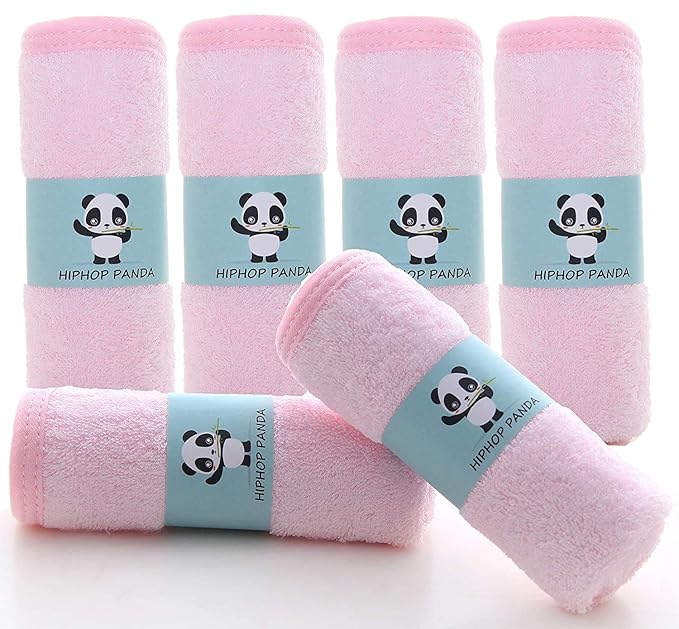 HIPHOP PANDA Baby Washcloths, Rayon Made from Bamboo - 2 Layer Ultra Soft Absorbent Newborn Bath Face Towel - Reusable Baby Wipes for Delicate Skin - Pink, 30 Pack-BubblyBeeBaby