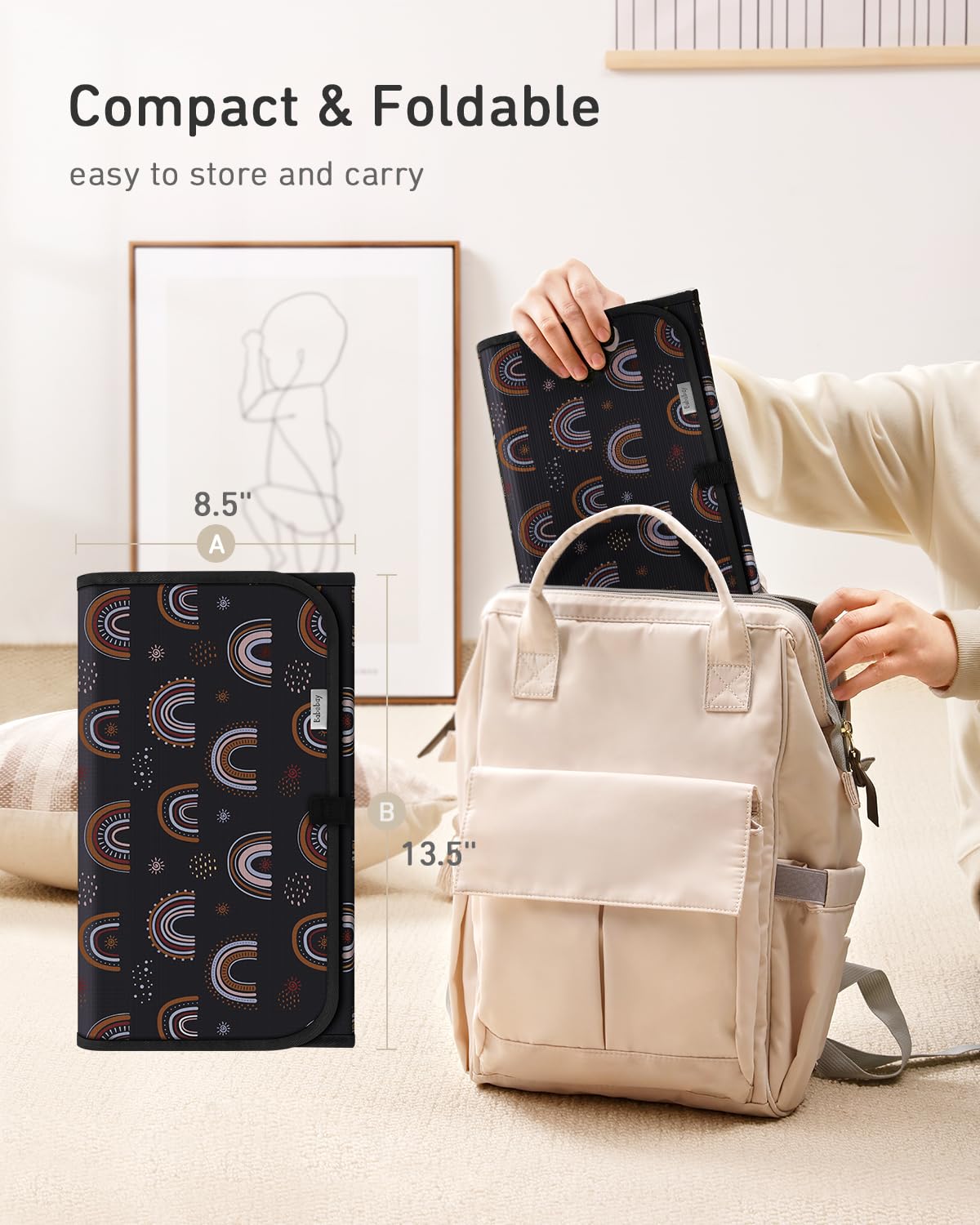 Babebay Portable Diaper Changing Pad, Waterproof Foldable Travel Changing Mat for Baby Boy Girl, Lightweight Travel Changing Station, Boho Geometric Pattern