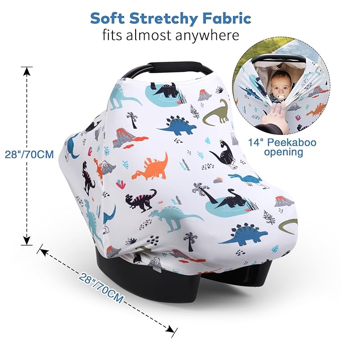 Rquite All-in-1 Car Seat Cover Baby, Carseat Covers for Girl Boy, Stretchy Soft Infant Car Seat Cover, Multi-use Baby Carrier Cover, Car Seat Canopy, Stroller Sun Shade, Nursing Breastfeeding Cover-BubblyBeeBaby
