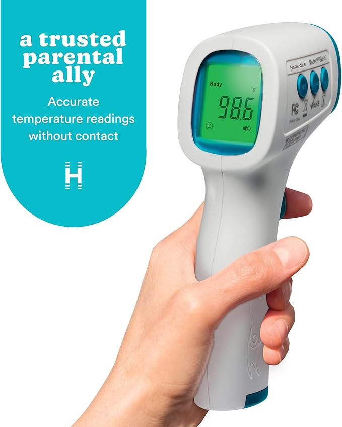 HoMedics Non-Contact Infrared Forehead Thermometer, Clinically Proven Fast Accurate Results, High-Fever Alert with 4-in-1 Readings-BubblyBeeBaby
