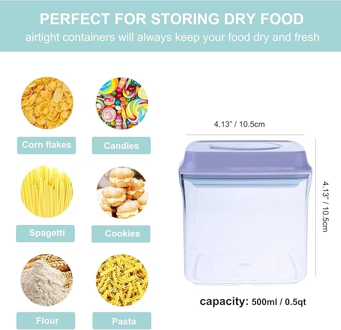 Airtight Food Storage Container - 0.5qt / 500ml Mini Square Pop Containers With Lids, Bpa Free Stackable Container Snacks Candy Salt Herbs Spices-BubblyBeeBaby