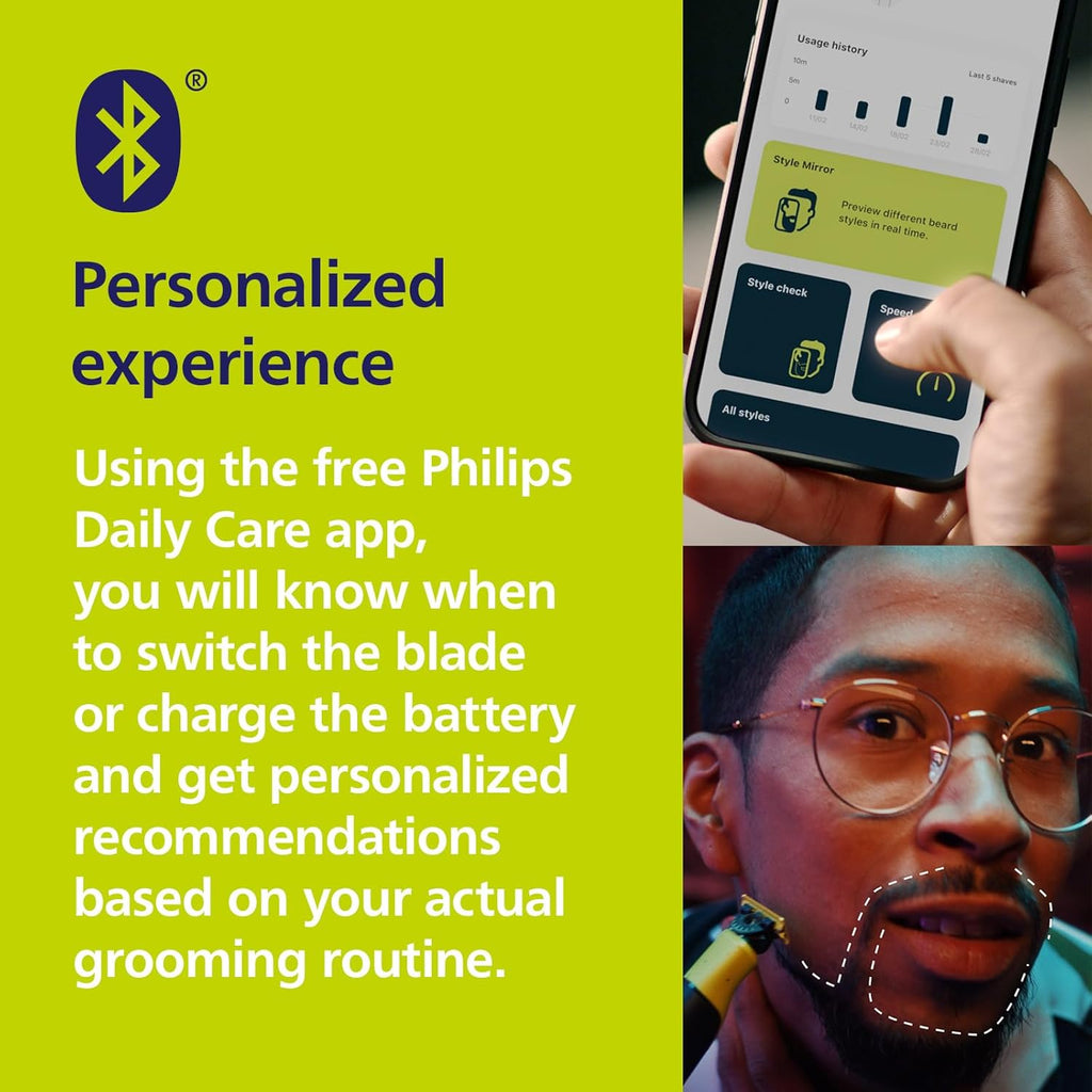 Philips Norelco OneBlade 360 with Connectivity Face & Body Hybrid Electric Trimmer & Shaver, QP4631/90 + Philips Norelco Genuine OneBlade 360 Blade Replacement Blades, 2 Count, QP420/80