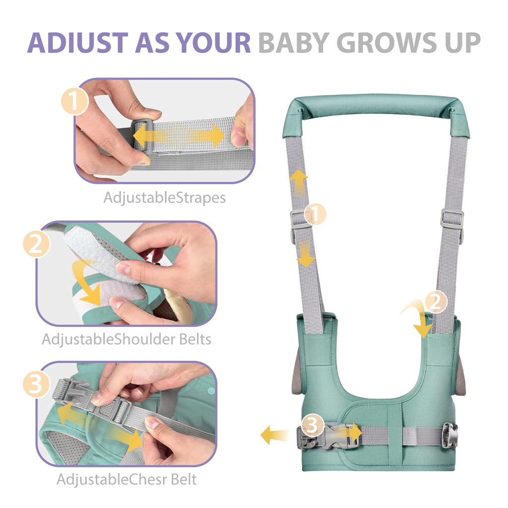 Baby Walking Harness-Handheld Assistant Belt- Toddler Infant Walking Aid for Trainer & Support 7-24 Month Old (summer-Green-1817)