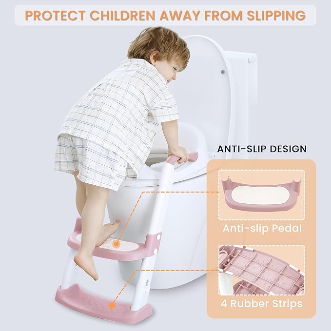 JASSONE® Potty Training Seat, Toddler Step Stool, 2 in 1 Potty Training Toilet for Kids, Baby Seat with Splash Guard and Anti-Slip Pad for Boys Girls Potty Training, BabyPink-BubblyBeeBaby