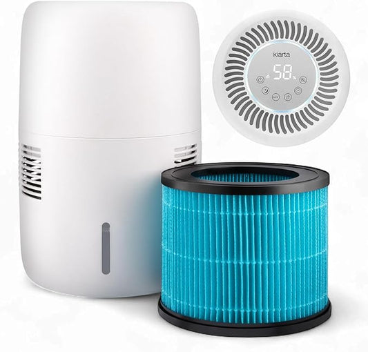 Humea Smart Evaporative Humidifier with WiFi & App Control - 3L Tank, 4 Speeds, 300ml/h - Quiet, Mist-Free, No White Dust - Nightlight - For Allergies, Dry Skin, Better Sleep - White-BubblyBeeBaby