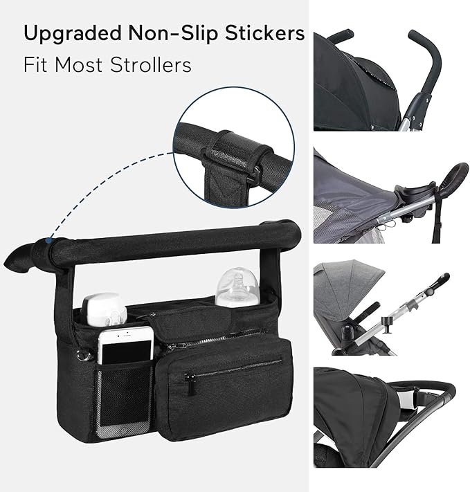 Momcozy Universal Stroller Organizer with Insulated Cup Holder Detachable Phone Bag & Shoulder Strap, Fits for Stroller like Uppababy, Baby Jogger, Britax, BOB, Umbrella and Pet Stroller-BubblyBeeBaby