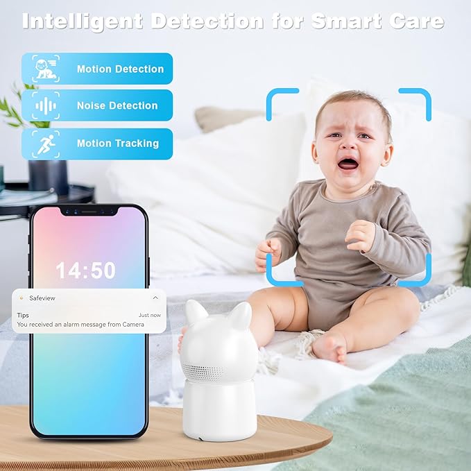 1080P Pan/Tilt Security Camera for Baby Monitor, 2.4G WiFi Pet Camera with Motion Detection, Night Vision, 2-Way Talk, RGB Night Lights, Lullabies, TF/Cloud Storage, Works with Alexa & Google Home-BubblyBeeBaby