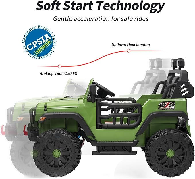 2 Seater Ride on Toy Car for Kids, 24V 4WD Ride-on Truck Kids Electric Car with Remote Control, 4x200W Motors - Army Green-BubblyBeeBaby