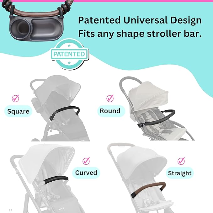 Swanoo Universal Stroller Snack Tray | Compatible with Nuna | Stroller Cup Holder | Silicone Arms Grip Bumper Bar | Stroller Tray Attachment with Cups Holder for Baby Toddler | Stroller Accessories-BubblyBeeBaby