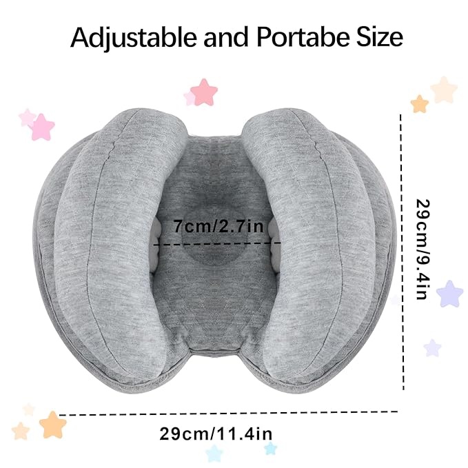 2 in 1 Baby Support Pillow, Adjustable Banana Shape Baby Neck Head Travel Pillow Stroller Insert Cushion for Kids, Toddler, Gray-BubblyBeeBaby