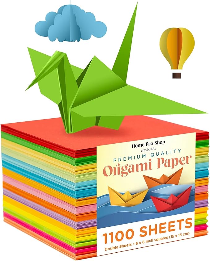 HPST Origami Paper - 1100 Sheets - Double Sided 6x6 inches Origami Squares for kids - 15 Vibrant Colors - Easy Fold Papers for Arts & Crafts-BubblyBeeBaby