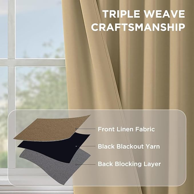 Joydeco Blackout Curtains 108 Inches Long, Thermal Insulated Black Out Curtains 2 Panels Set, Room Darkening Drapes for Living Room Window Rod Pocket Back Tab (W52 x L108 Inch, Beige)-BubblyBeeBaby