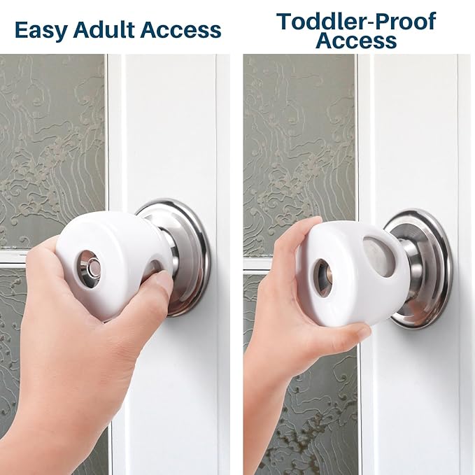 Inaya Baby Proofing Door Knob Cover (4 Pack) - Prevent Children from Opening Doors, Fit Most Round Knobs - Door Knob Safety Cover for Kids, Child Proof Door Lock, Child Proof Door Locks - Clear-BubblyBeeBaby