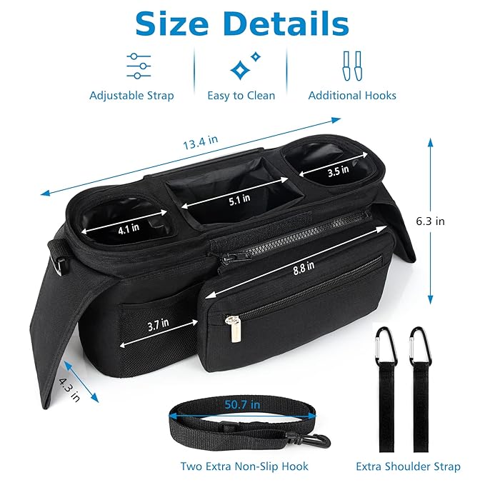 Accmor Universal Stroller Organizer with Insulated Cup Holder Detachable Phone Bag and Shoulder Strap,Stroller Bag Caddy Organizer Fits for Uppababy, Baby Jogger, Britax Strollers-BubblyBeeBaby