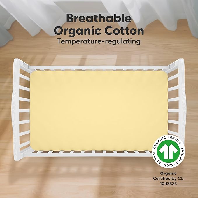 KeaBabies 2-Pack Organic Crib Sheets for Boys, Girls - 52x28 Fitted Crib Mattress Sheet Neutral, Breathable Jersey Cotton Cover for Baby Bed, Toddler Mattress, Soft & Cute Prints (Sunshine)-BubblyBeeBaby