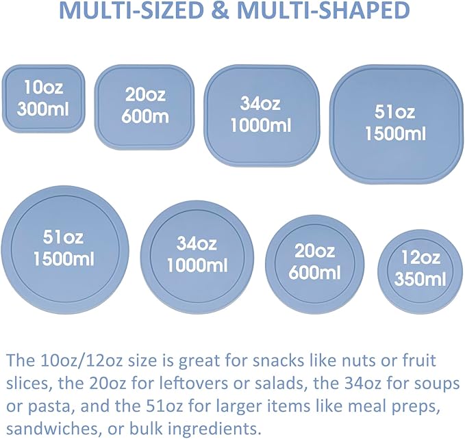 100% Silicone Food Storage Containers with Lids, 8 Pack, 10oz to 51oz, Reusable Leakproof Nesting & Stackable Silicone Bento Lunch Box, Microwave Freezer Dishwasher Oven Safe, BPA Free, Slate Blue-BubblyBeeBaby