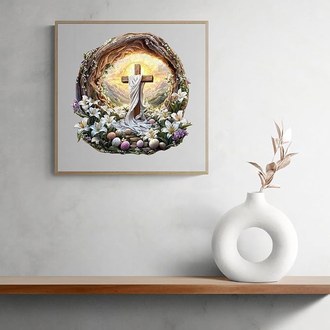 KAAYEE Wooden Puzzles for Adults, 3D Vision Effect Holy Light Cross Wooden Jigsaw Puzzle Unique Shape Wood Puzzle Adult, 3D Effect Flat Puzzle Birthday Family Game (M-11.4 * 11.3 in-200pcs)-BubblyBeeBaby