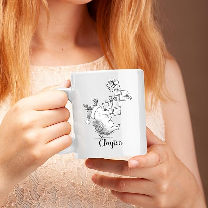 Hedgehog White Ceramic Coffee Mug, Personalized Hedgehog Accent Coffee Cup Gift For Dad Mom Daughter Son Kids, Funny Animal Travel Mug 11 Oz 15 Oz, Custom Name Hedgehogs Teacup Gift For Birthday Xmas-BubblyBeeBaby