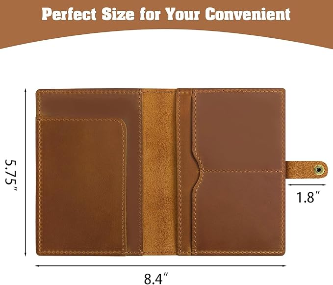 Jack&Chris Genuine Leather Passport Holder For Travel, RFID Blocking Handmade Passport Holder with Card Case Organized & Safe, Quality Travel Essentials for Women and Men for Gifting, Light Brown-BubblyBeeBaby