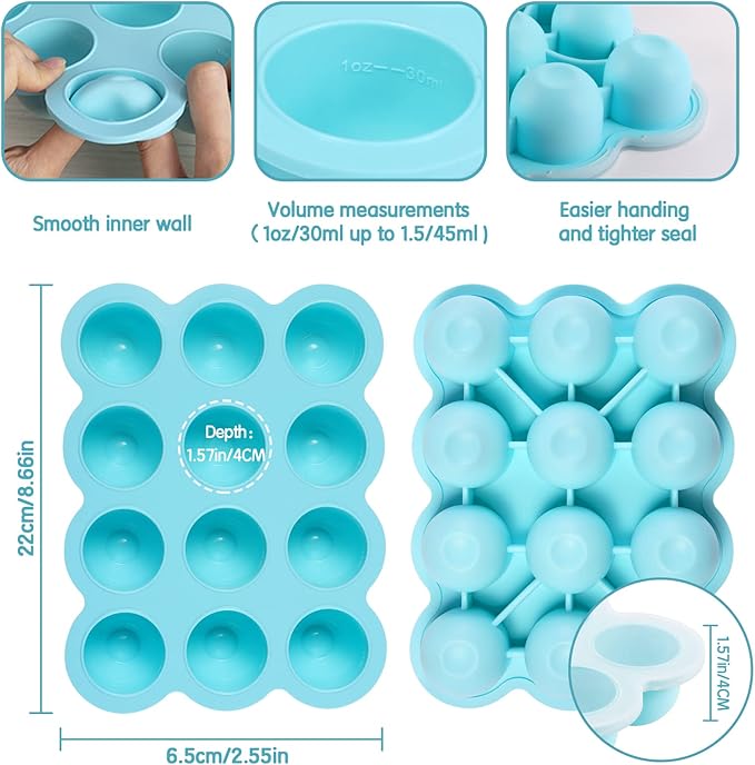 12x1.5oz Baby Food Freezer Tray with Clip Lid Light Green | Food Grade Silicone Storage Containers for Purees & Vegetables-BubblyBeeBaby