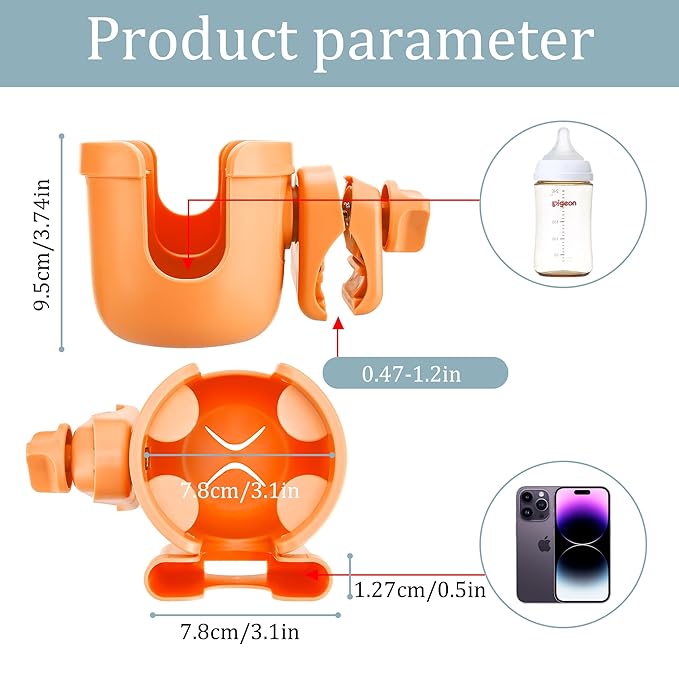 Suranew Adjustable Stroller Cup Holder with Phone Holder for Baby Stroller for Family Members (Orange)-BubblyBeeBaby