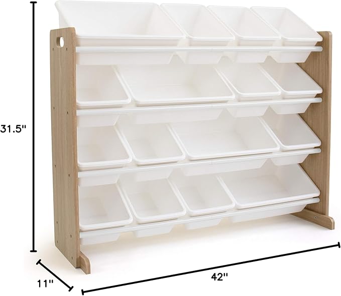 Humble Crew Supersized Toy Storage Organizer with 16 Removable Bins, Natural/White – Large Toy Storage for Toddlers Ideal for Kids' Rooms, Playrooms, and Nurseries - Modern Toy Bins for Kids-BubblyBeeBaby