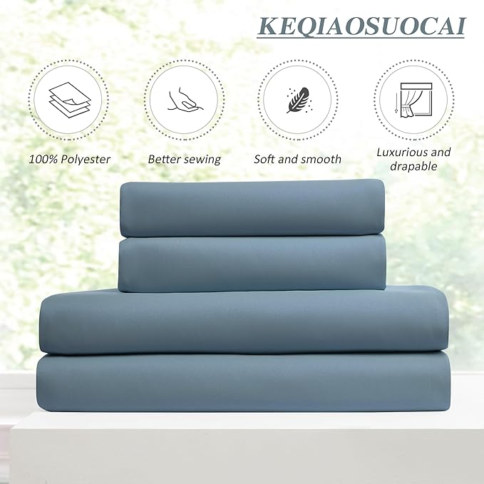 KEQIAOSUOCAI Dusty Blue Pinch Pleated Curtains 126 Inches Long Room Darkening Draperies Luxury Decor for Living Room Nursery (Stone Slate Blue 40x126 Inch 2 Panels)-BubblyBeeBaby
