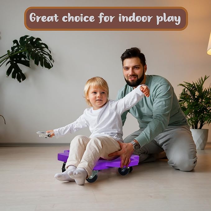 2 Plastic Scooter Boards with Handles for Kids Sitting and Sports Training, with 1 Ring, 2 Ropes and 4 Beanbags, Indoor and Outdoor Play-BubblyBeeBaby