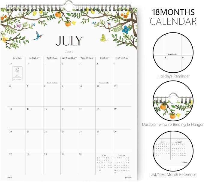 Jotsome Wall Calendar 2025-2026, Academic Monthly Wall Calendar From July 2025 to December 2026 11.2x14.2 inch Wall Decoration for Home and Office, Easy Planning (Florals, 11.2" x 14.2")-BubblyBeeBaby