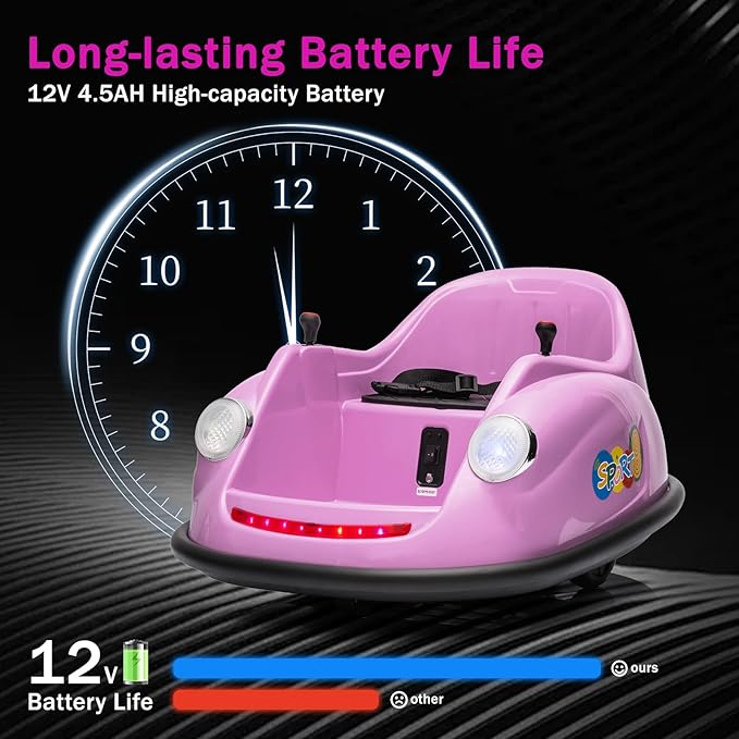 12V Bumper Car for Toddlers, Electric Toy Ride on Battery Car with Kids W/Parent Remote Control, 2-Speed, 360 Degree Spin, Music & LED Lights for Kids, Purple-BubblyBeeBaby
