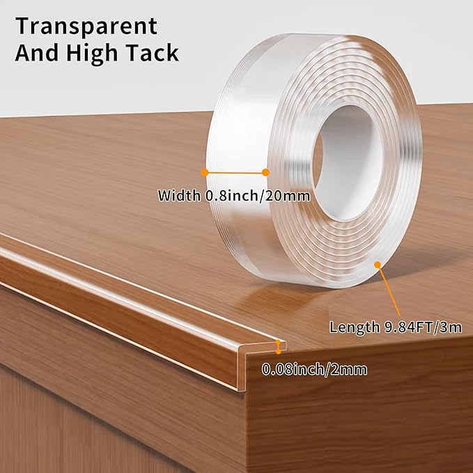 0.8 in x 9.84 FT,Clear Edge Protector Strip Sharp Edge Wrap Cover Tape, Self Adhesive Protective Bumper Guards for Cabinet Door Desk Glass Table Bed Furniture, Kitchen Countertop, Waterproof-BubblyBeeBaby