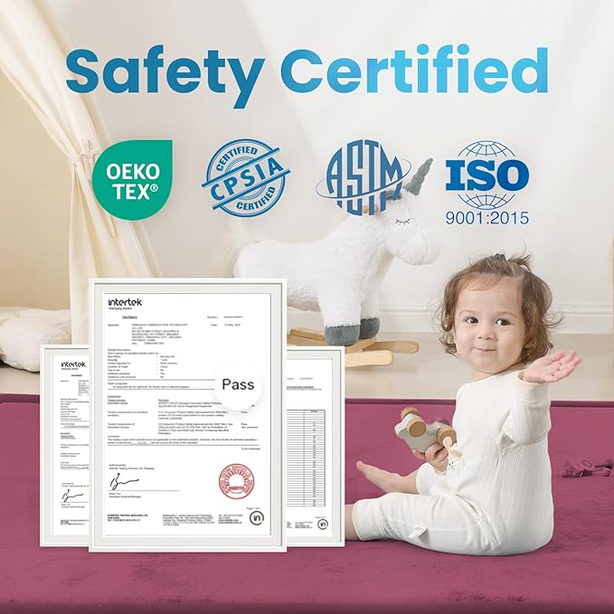 1.3" Thick Baby Play Mat for Floor, 39x59 Foam Tummy Time Mat, Padded Support Soft Plush Nursery Rug for Infant Kids Toddler Crawling Kick Activity (Burgundy)-BubblyBeeBaby